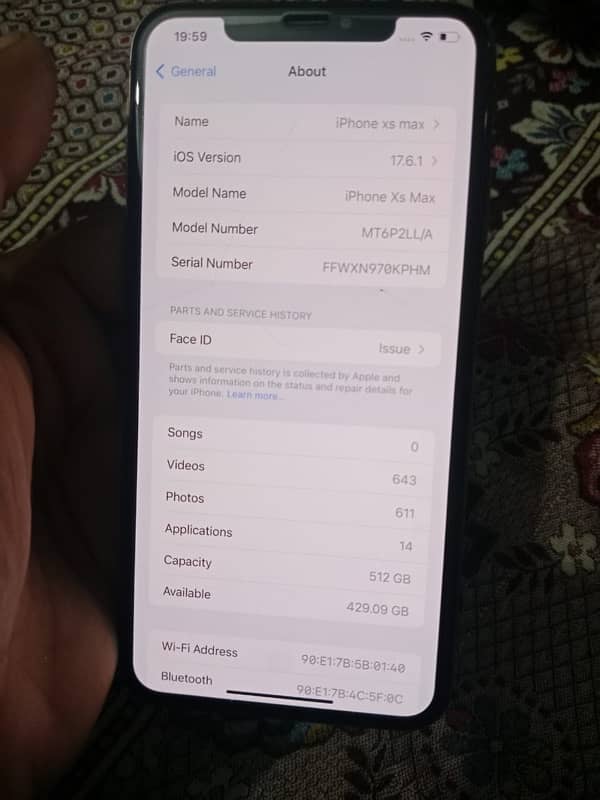 XS max 512 non pta Face ID off h pass 1