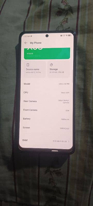 infinix note 30 pro 8+8=16GB ram 256 GB memory 4