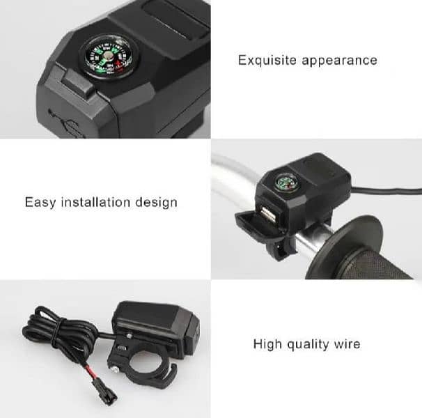 Motorcycle Mobile USB Charger 2A with compass 1