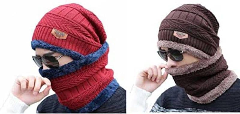 Winter Cap & Neck Warmer/Scarf (Random Colours) 2