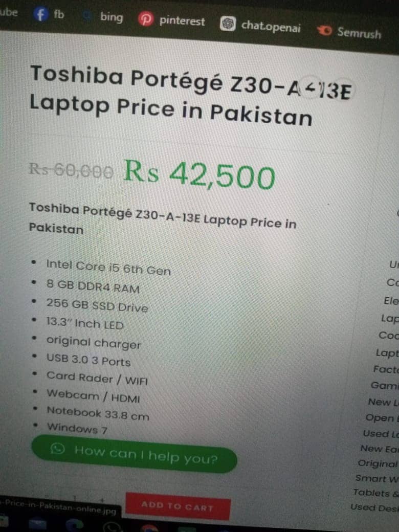 Toshiba Laptop for Sale, Intel Core i5 6