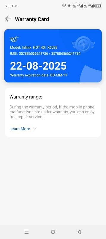 infinix hot 40i. warranty. 28/8/2025 8