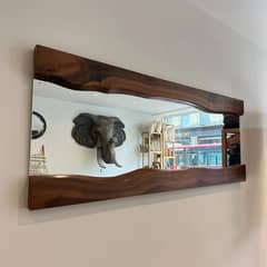 Live Edge Walnut Wood Wall Mirror Handmade Asymmetrical Decorative