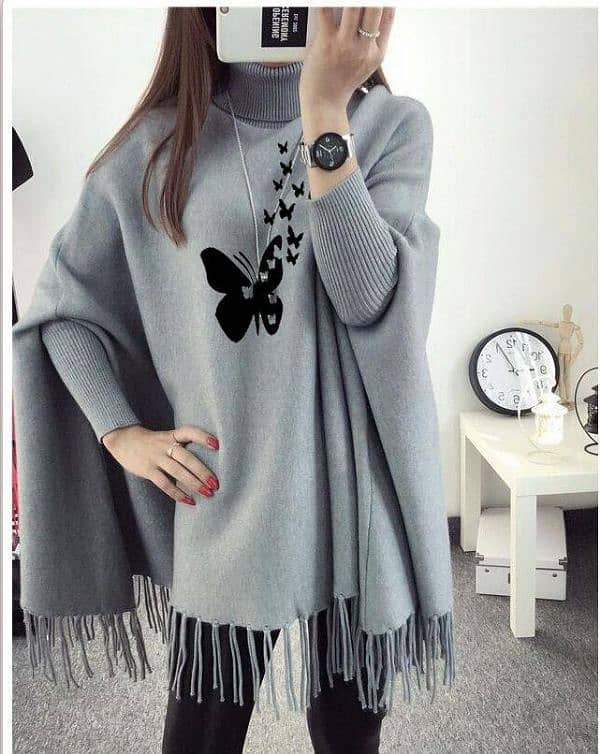 woman polyester  butterfly printed poncho cape shawl ( Free delivery) 0