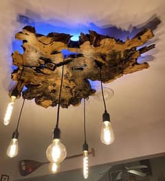 Live Edge Roof Fanoos Lamp with Fancy Bulbs/ fancy lamp