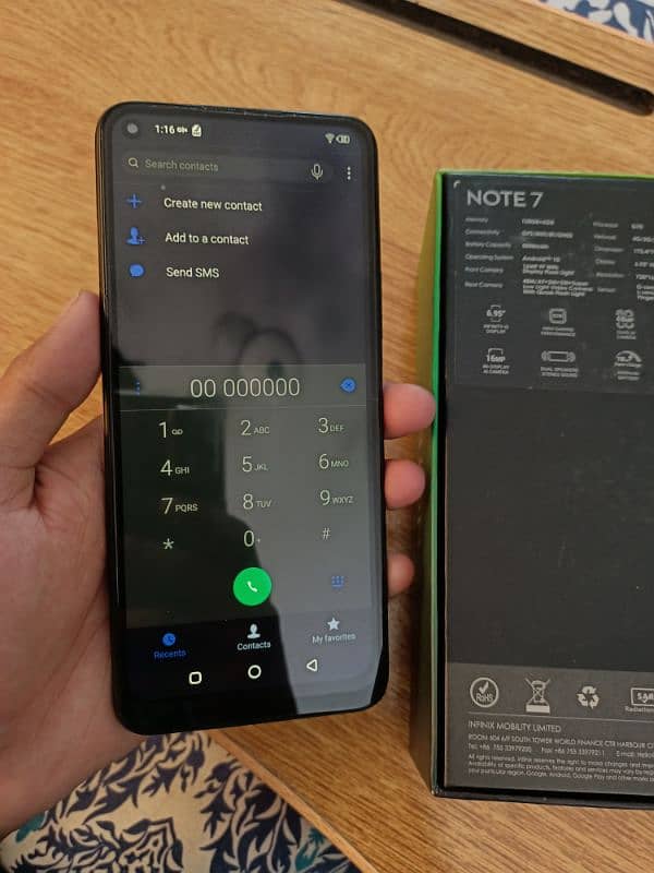 infinix note 7, with box in good condition, 10/10 cameras 8