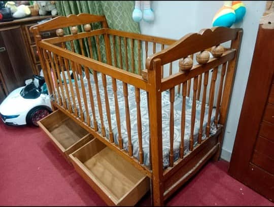 Pure Wooden Baby Cot with Mattress – Great Condition! 0