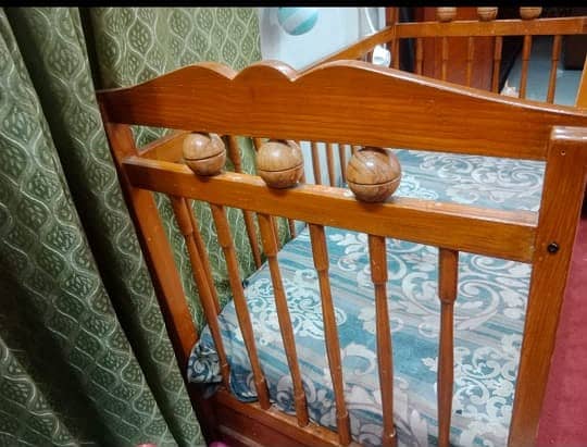 Pure Wooden Baby Cot with Mattress – Great Condition! 1