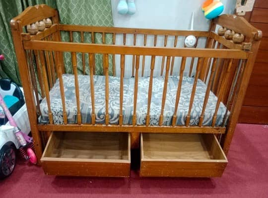 Pure Wooden Baby Cot with Mattress – Great Condition! 2