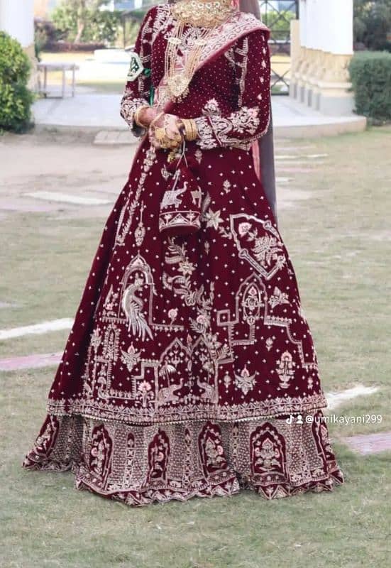 bridal lengha velvet mehroon 1