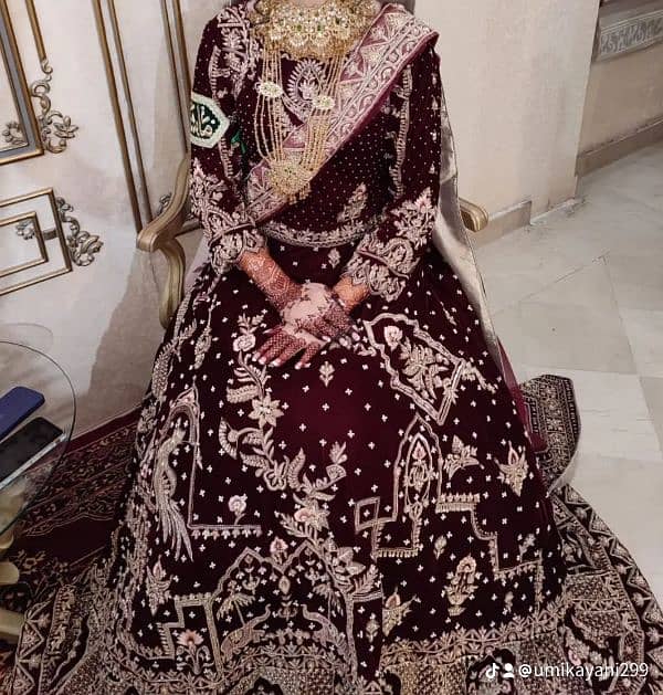 bridal lengha velvet mehroon 2