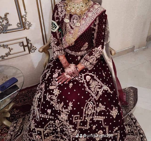 bridal lengha velvet mehroon 3