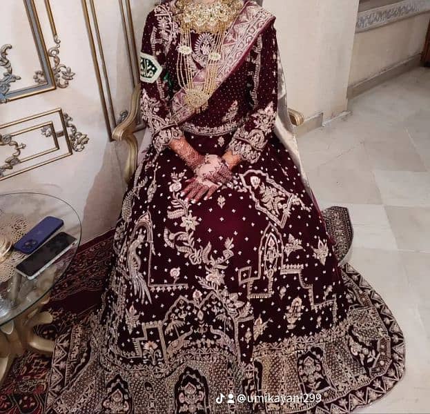 bridal lengha velvet mehroon 4