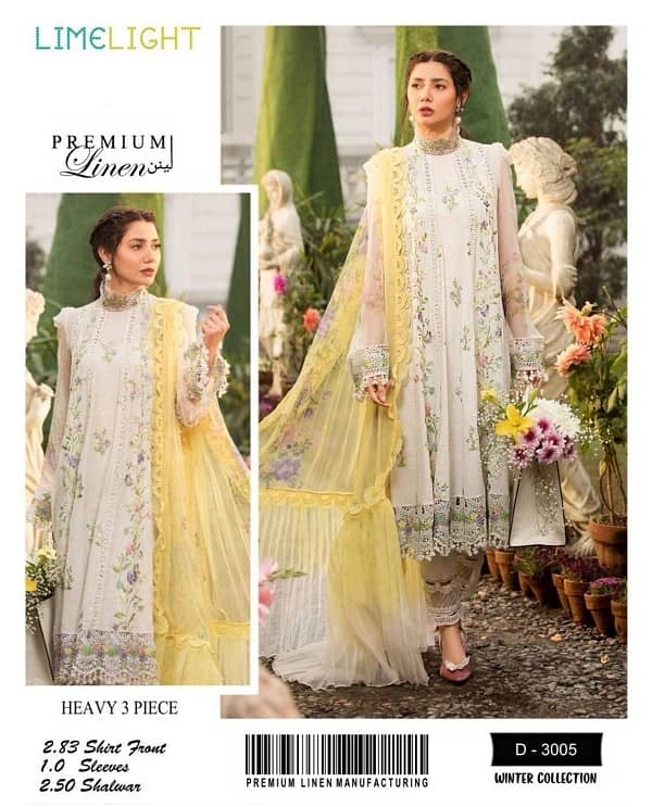 3 Pcs Women's Unstitched Linen Embroidered Suit 0