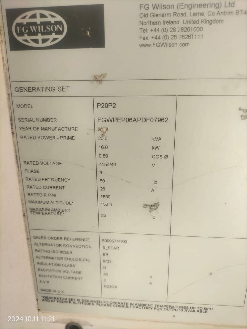 Generator perkin 20 KVA UK 5