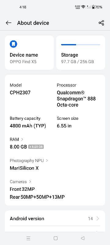 OPPO find x5 8+8 256gb non pta 10