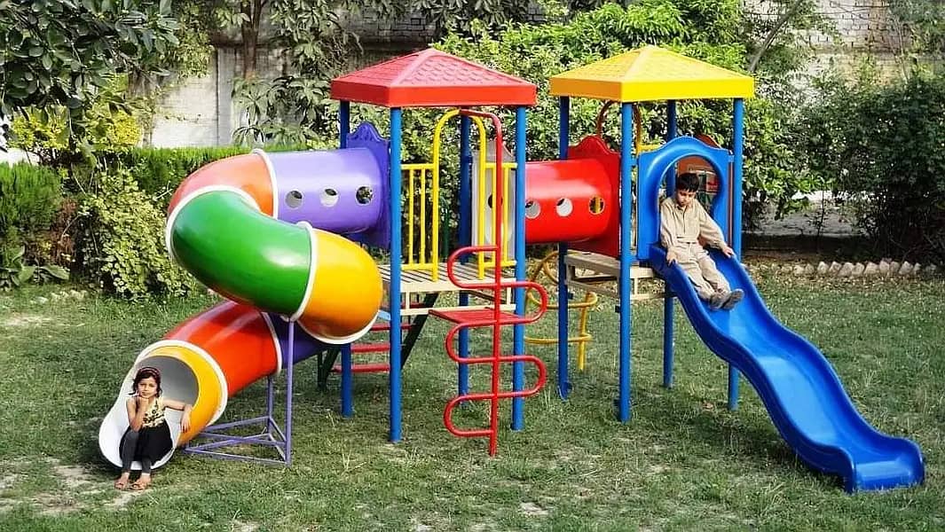 Multiple Swings & Slide| Wooden Tree House |Seesaw| Bench|Gazibo 2