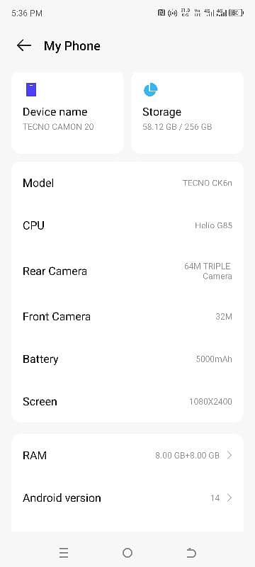 tecno common 20 256gh 6