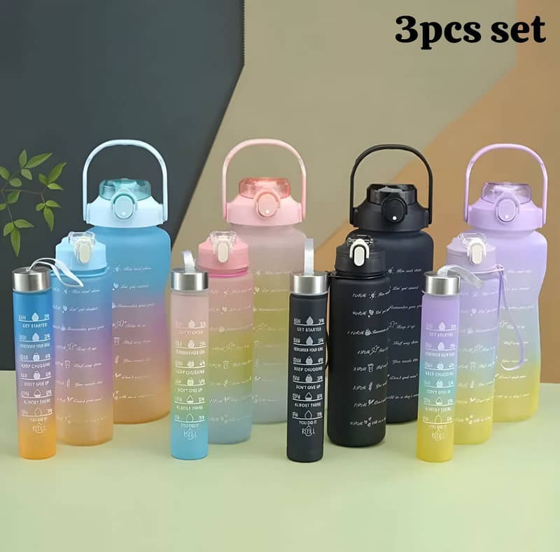 Water Bottle Set 3 Pcs | Motivational Water Bottles Set for Gym 0