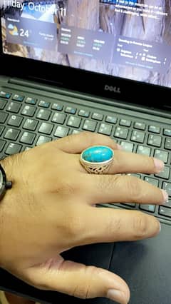 100% Original Irani Feroza(Turquoise) in Silver Ring