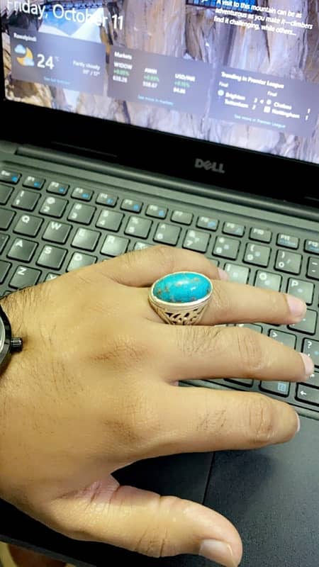 100% Original Irani Feroza(Turquoise) in Silver Ring 0