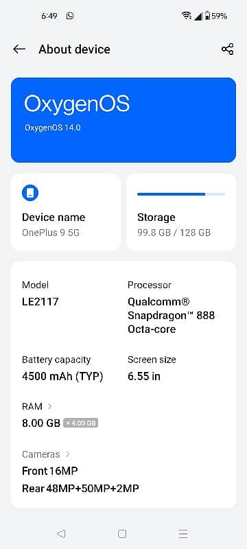 One Plus 9 5g 8+4gb Ram 128gb storage Pta Approved 6