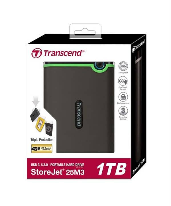 Transcend StoreJet 25M3 1TB USB 3.0 Portable Hard Drive - Black 1