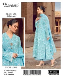 3 Pcs Women's Unstitched Linen Embroidered Suit 0