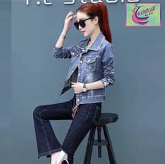 1 Pc Women's Stitched Denim Plain Denim Jacket