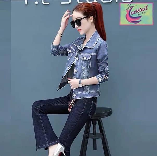 1 Pc Women's Stitched Denim Plain Denim Jacket 0