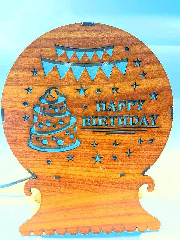 happy birthday light-up wooden box. 0