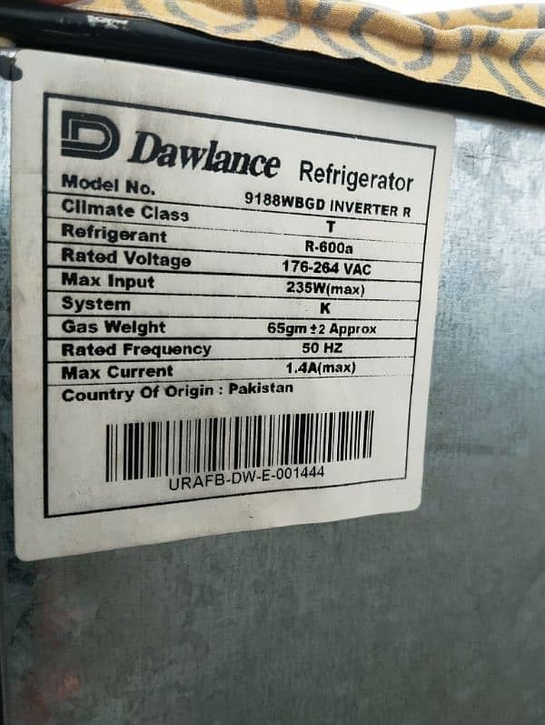 Dawlance Glassdoor inverter Refrigerator / brand new 2