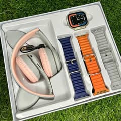 ultra smart watch with three straps and headphone