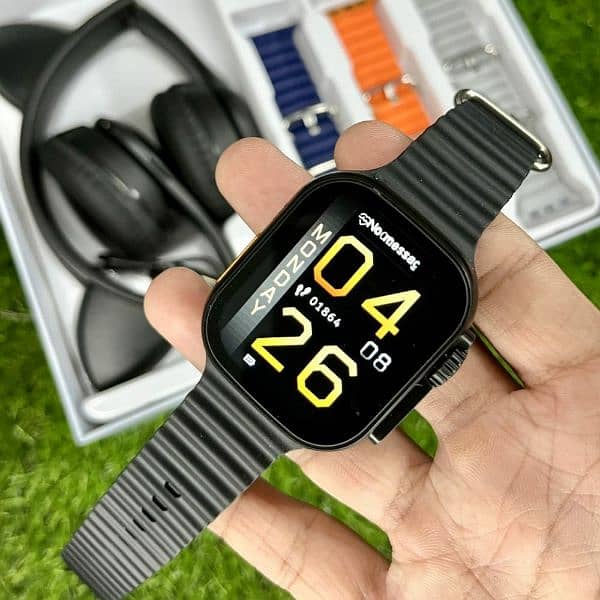 ultra smart watch with three straps and headphone 2