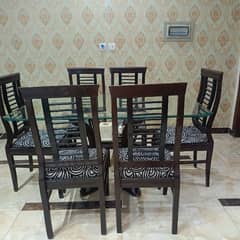 Dining Table I 6 chair l Wooden l Glass Top l Furniture