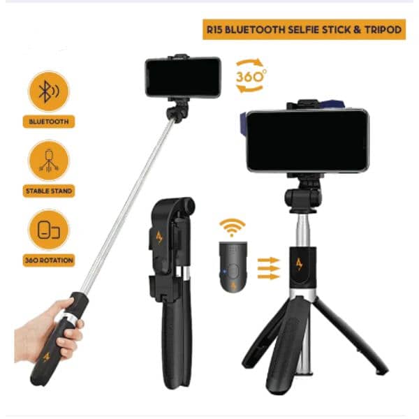 2 in 1 extendable selfie stick R15, with mobile tripod 1