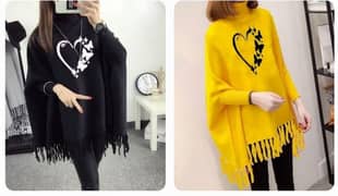 Women's Fleece Heart Printed Poncho Cape Shawl