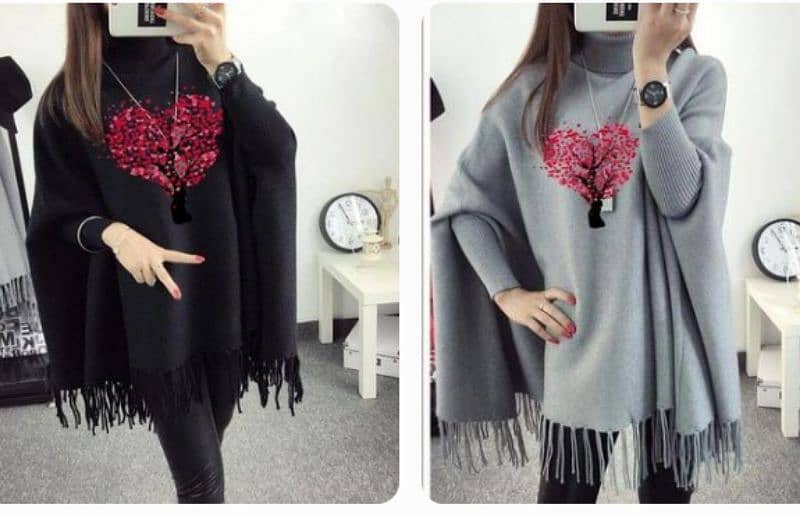 Women's Fleece Heart Printed Poncho Cape Shawl 3