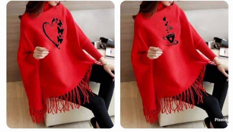 Women's Fleece Heart Printed Poncho Cape Shawl 5