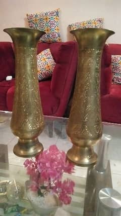 old antique indian handmade flower vase brass made