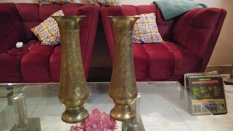 old antique indian handmade flower vase brass made 3