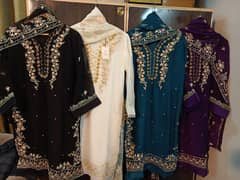 2pc Brand Quality Bamber Chiffon Embroidered Shirt and Dupatta