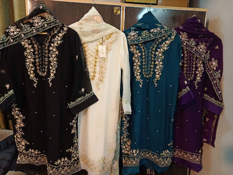 2pc Brand Quality Bamber Chiffon Embroidered Shirt and Dupatta 0