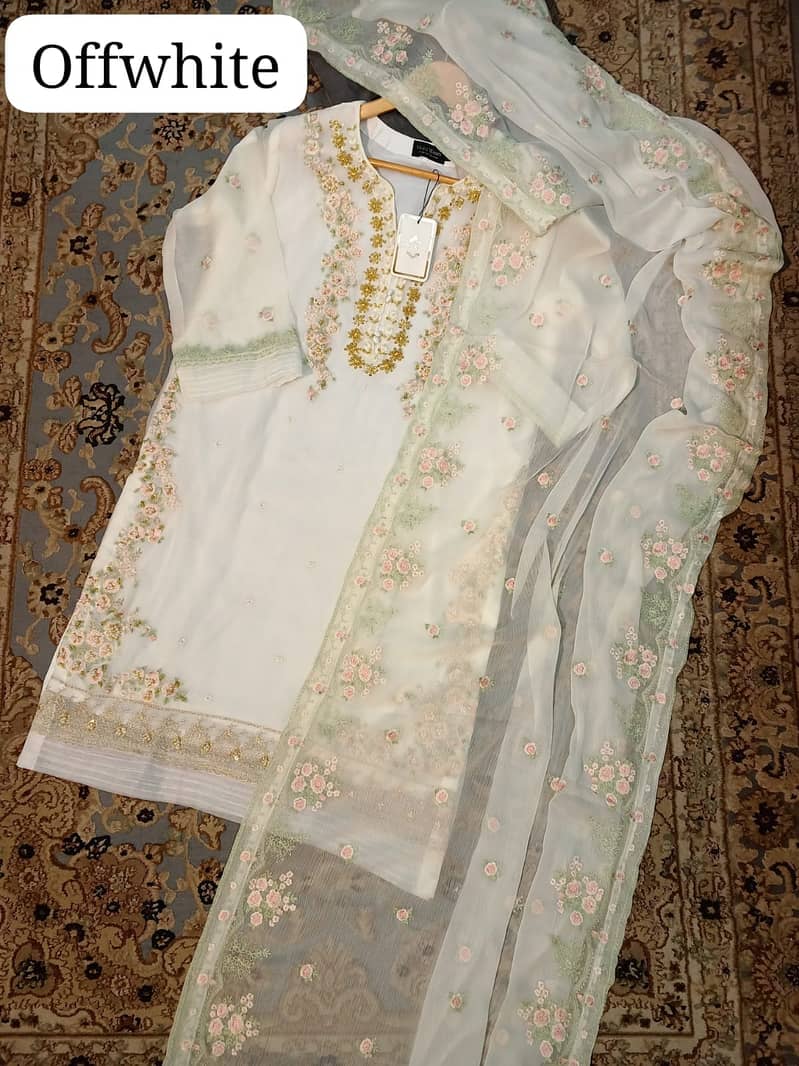 2pc Brand Quality Bamber Chiffon Embroidered Shirt and Dupatta 4