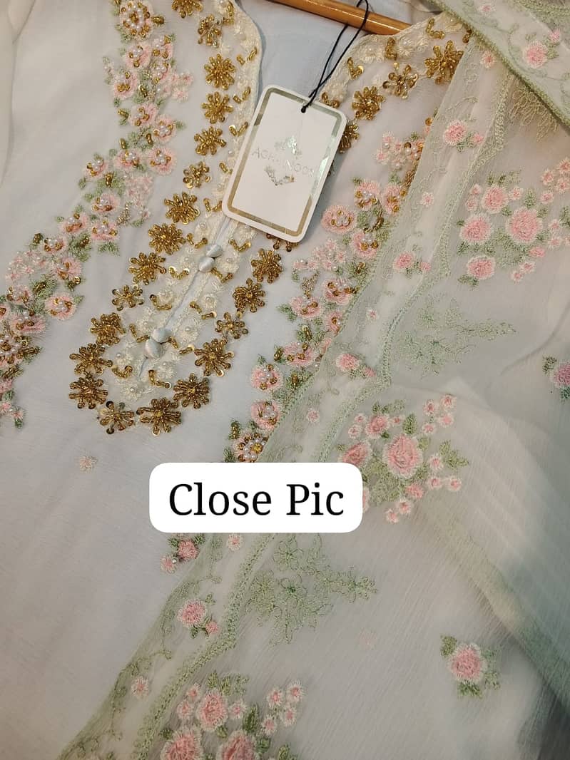 2pc Brand Quality Bamber Chiffon Embroidered Shirt and Dupatta 5