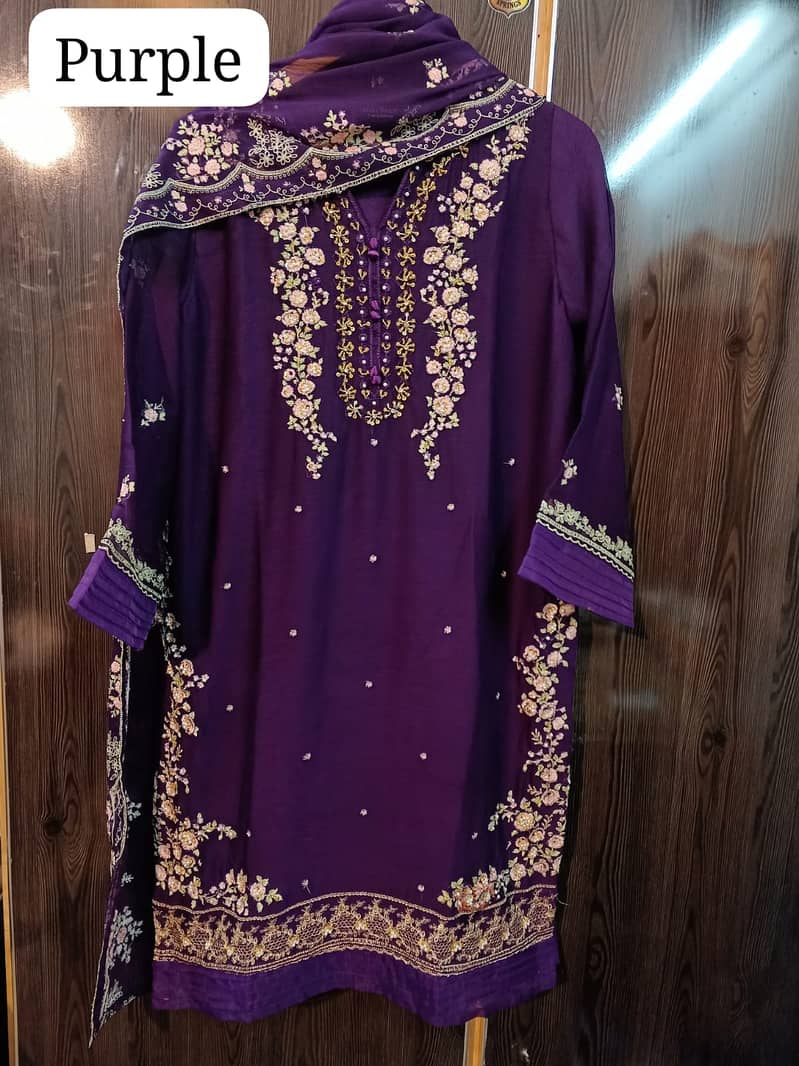 2pc Brand Quality Bamber Chiffon Embroidered Shirt and Dupatta 6