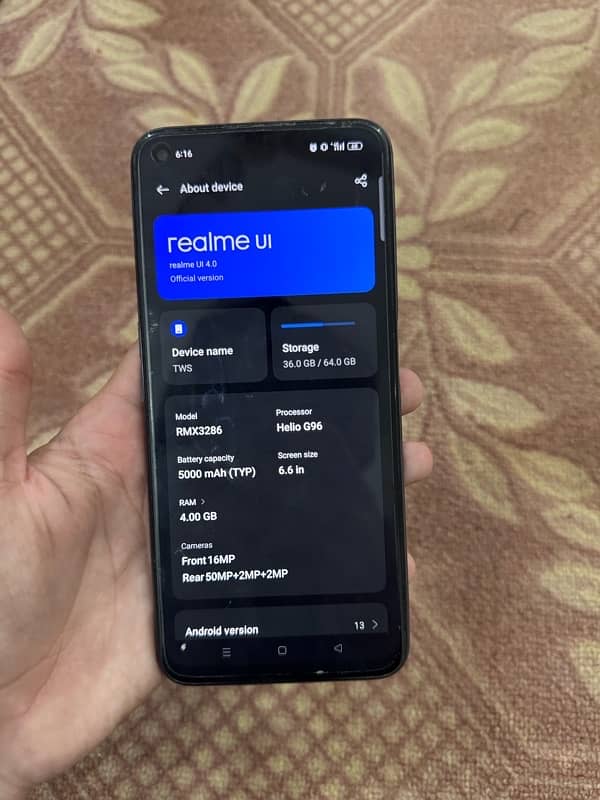 real me narzo 50 pta approved dual sim 64gb storage 4gb RAM 5