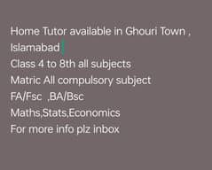 Female Home Tutor available