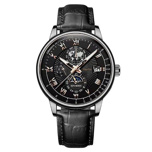 Three eye . Calender . Sun . Moon. Mens watch 3