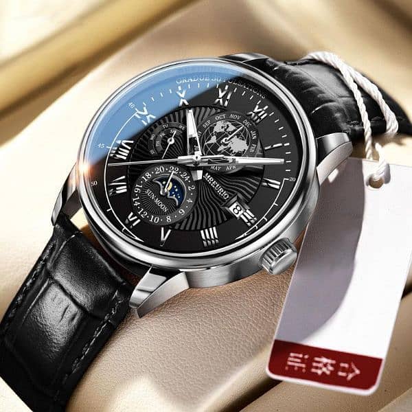 Three eye . Calender . Sun . Moon. Mens watch 8